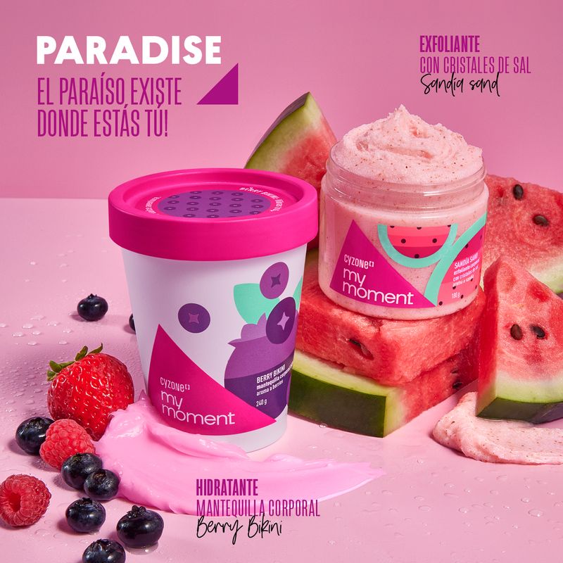 Linea-My-Moment-Paradise-con-el-hidratante-mantequilla-corporal-y-el-exfoliante-corporal-de-sandia